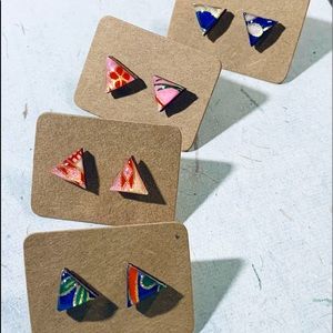 Handmade Japanese Washi stud earrings (each pair)